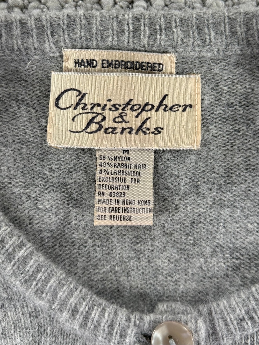 Christopher&Banks Y2K Women Vintage Rabbit Hair Hand Beaded Gray Cardigan Size M - Picture 4 of 14